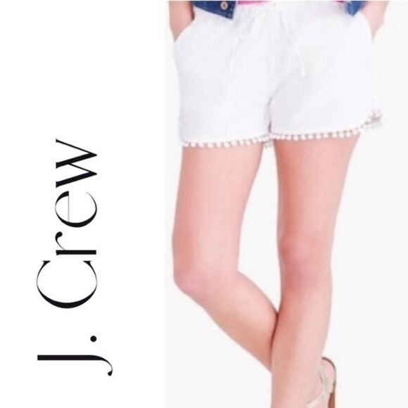 J.Crew Shorts Size XL White Pom-Pom Linen-Cotton Drawstring Shorts - Picture 1 of 10